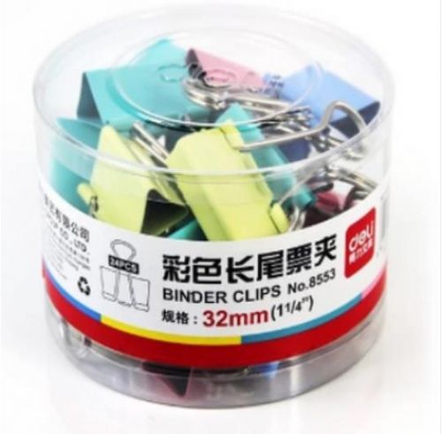 得力 8553彩色长尾夹 32mm (24只/筒)