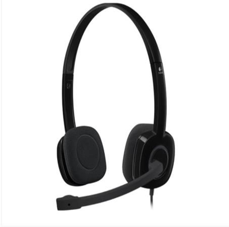 罗技（Logitech）H151 立体声耳机 带麦克风话筒 黑色
