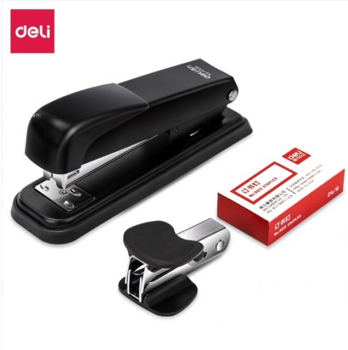 得力(deli)0359 钢制耐用办公订书机套装(订书器+起钉器+订书钉) 适配12#钉 黑色