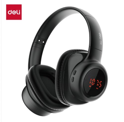 得力（deli）头戴式四六级专四专八调频耳机无线网课AUX学生用黑